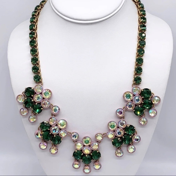 J. Crew AB Brulee & Emerald Green Crystal Necklace - Picture 1 of 8
